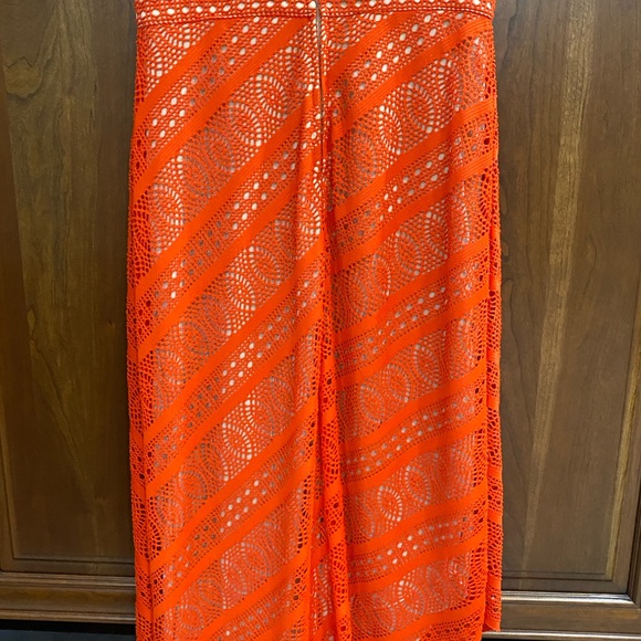 Ladies Size 2 Dark Orange Dress Long Maxi Tapered Length Lace Tan Under Bisou - Picture 8 of 13